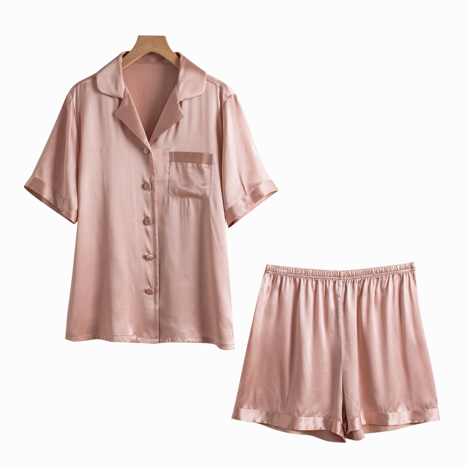 

Комплект женской пижамы из шелка тутового дерева с коротким рукавом для 2025 года: Носимый на открытом воздухе Medium