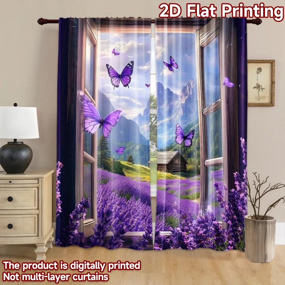 2D flat Photography Backdrop Photography Backdrop Butterflies Over Lavender Fields 100% Polyester Festive Wall Decor for