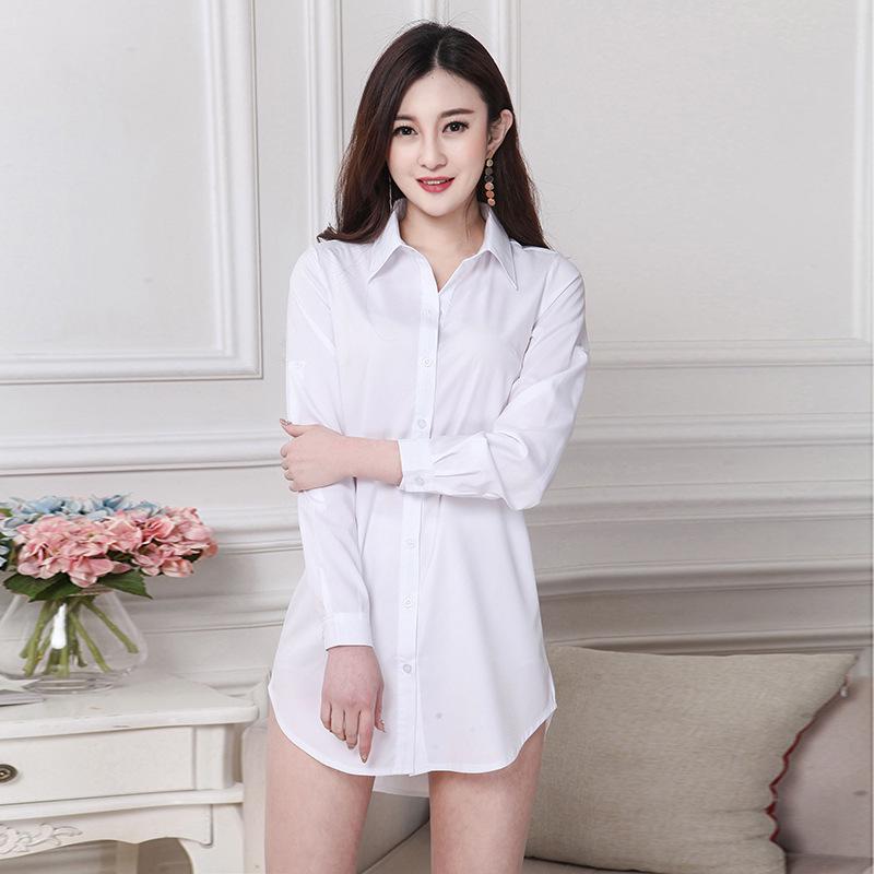 2025 Spring/Autumn Women's Trendy Mid-Length Slim Fit White Shirt, Korean Style