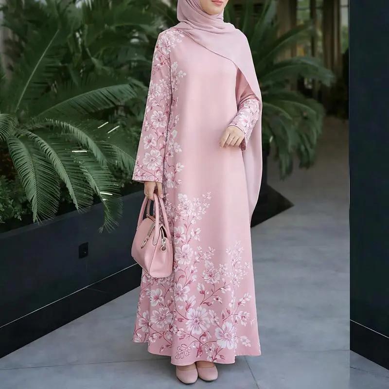 Spring Ladies Long Ruffle Dress With Floral Print And 3d Digital Pattern For Casual Wear