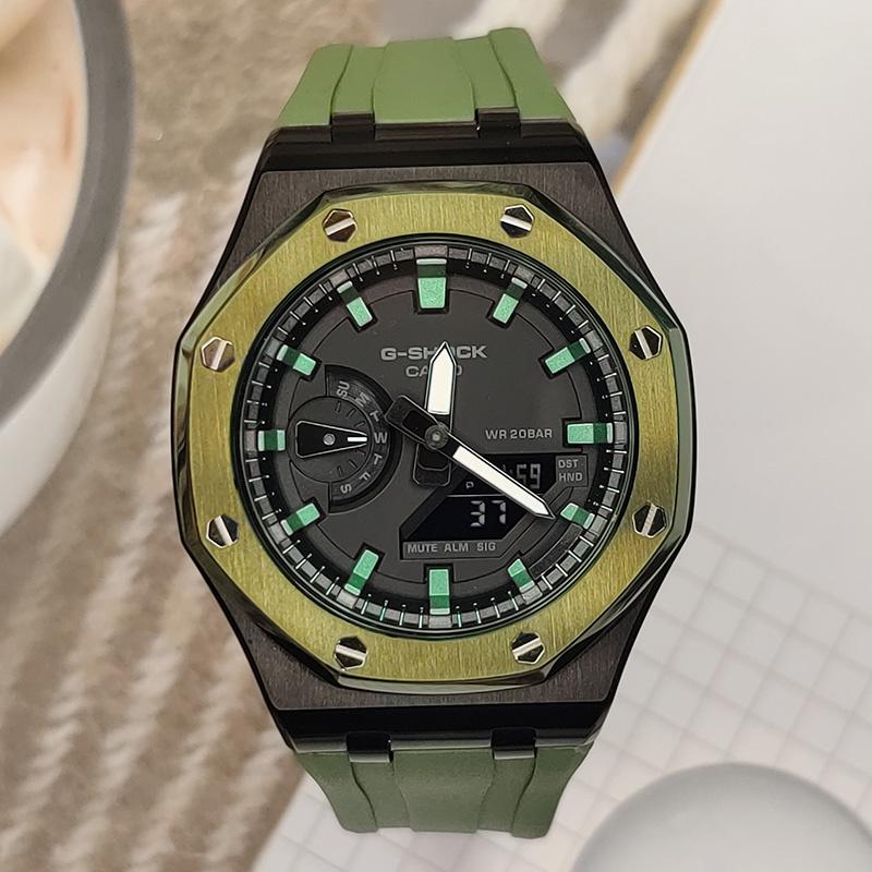 Casio Men Liquid Crystal,Analog Dual Display Series Black Watch GA-2100-1A1(Watch3--)