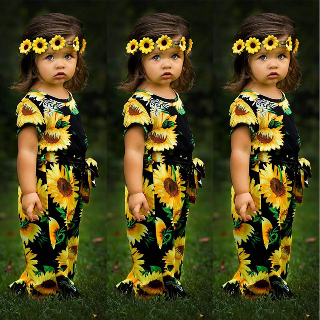 

Дети Дети Девочки с коротким рукавом Подсолнечник Принт Боди Костюм Комбинезон Одежда