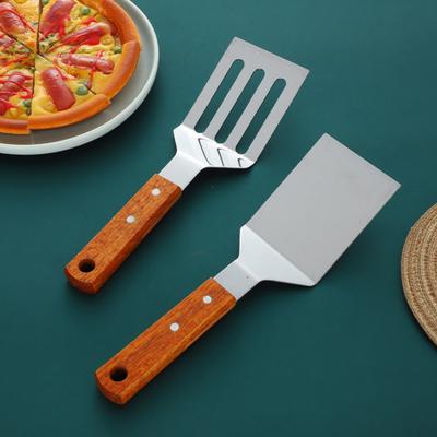 Ahşap Saplı Paslanmaz Çelik Kızartma Spatula Seti Isıya Dayanıklı Katı Döner