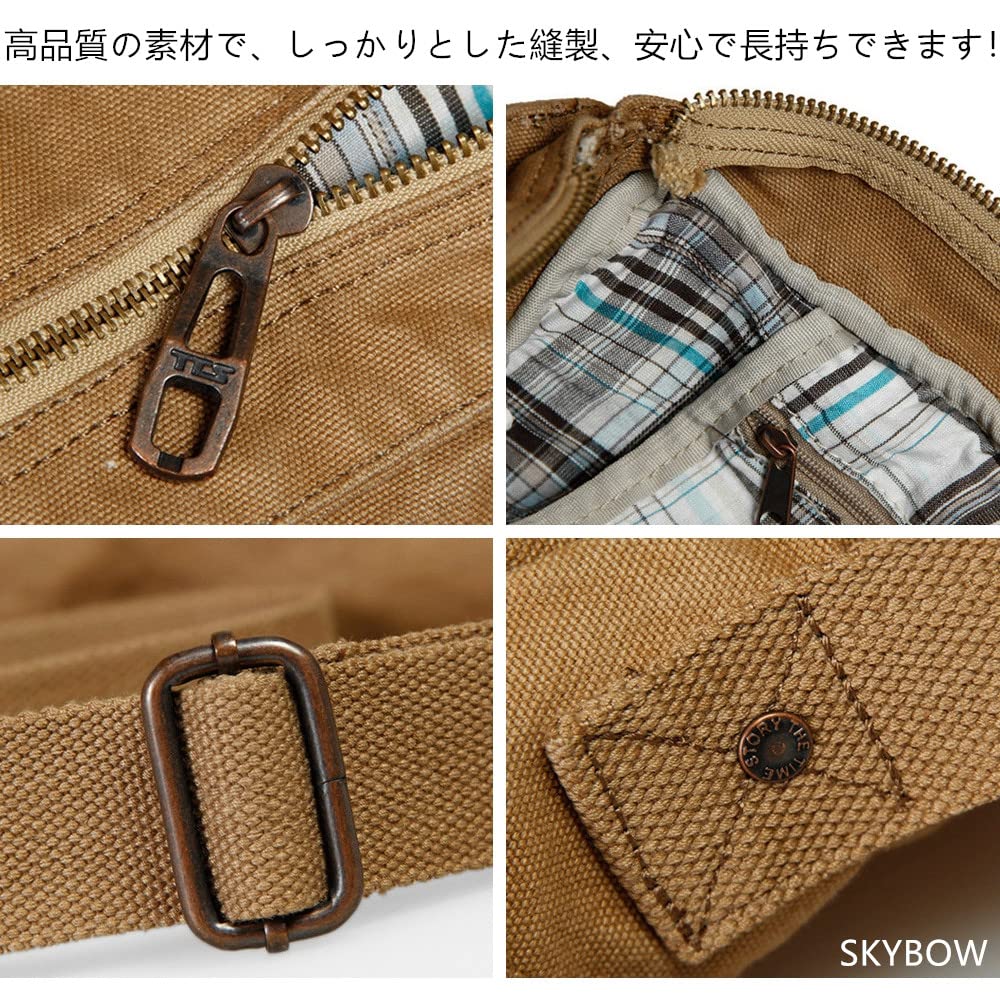 [SKYBOW] Shoulder Bag - Large Capacity Canvas Military Bag - Shoulder Bag - Retro Bag - Shoulder Strap - Road Bike - Bicycle - Unisex (Brown)