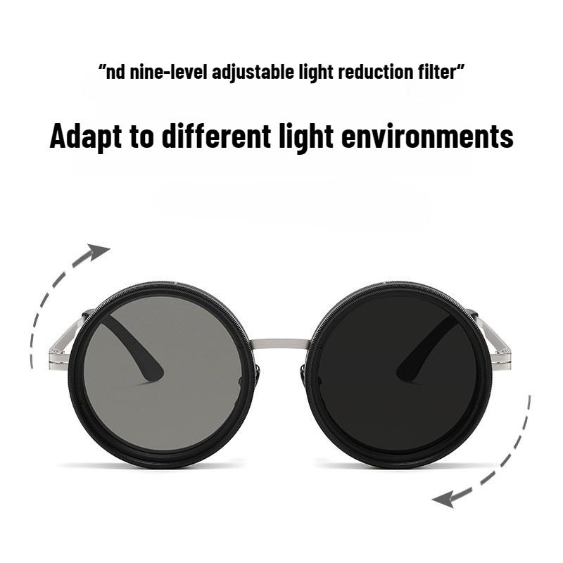 ND9 Adjustable Sunglasses Men and Women Rotating Light-reducing Sunglasses Personalized Fashion Round Frame Polarized Sunglasses