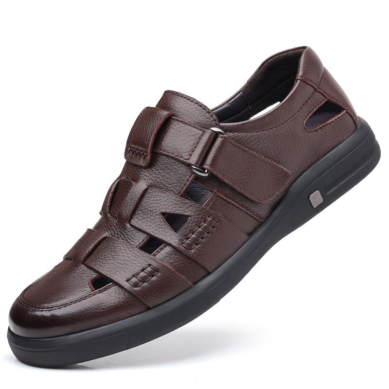 

Модные мужские сандалии из натуральной кожи 2024 года, летняя обувь на плоской подошве из мягкой коровьей кожи, мужская обувь на толстой подошве, черная повседневная обувь 10 коричневый