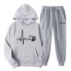 2 Pcs/Set Unisex Hoodie Pants Set Long Sleeve Printed Loose Drawstring Elastic Waist Ankle-banded Patch Pocket Pullover Sportswear Women Men