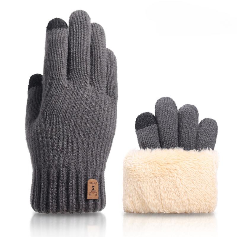 New Men's Warm Full Finger Gloves Winter Touchscreen Plus Fleece Gloves Men Women Thickening Wool Knitted Cycling Driving Gloves