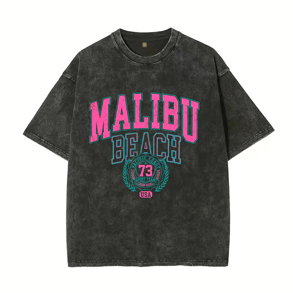 Beach Washed Cotton T-Shirt Men S And Women S Letter Printed Cotton T-Shirt Comfortable Round Neck Top Casual T-Shirt New Style S