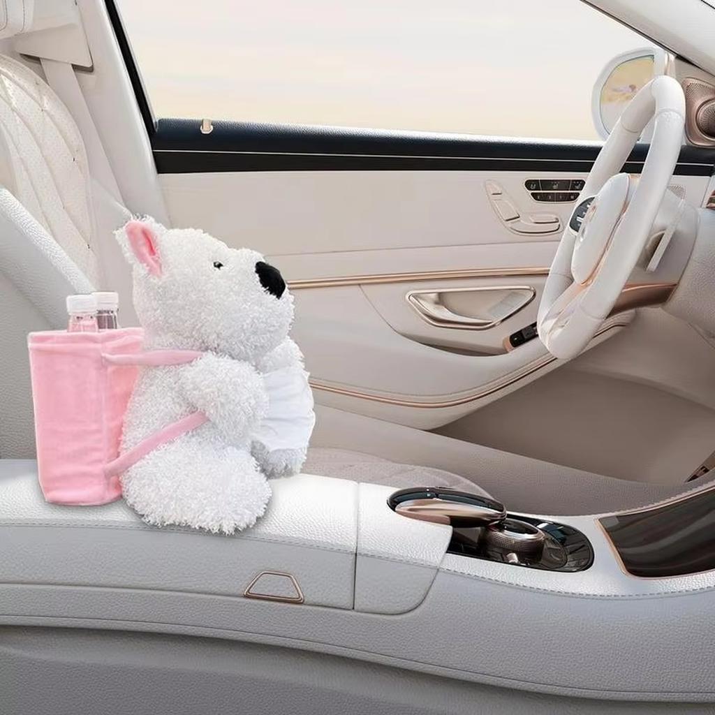 For General Car Tissue Holder Cute Dog Plush Toy Trash Bins Creative Car Tissue Box Plush Zippered Cartoon Dog Trash Can