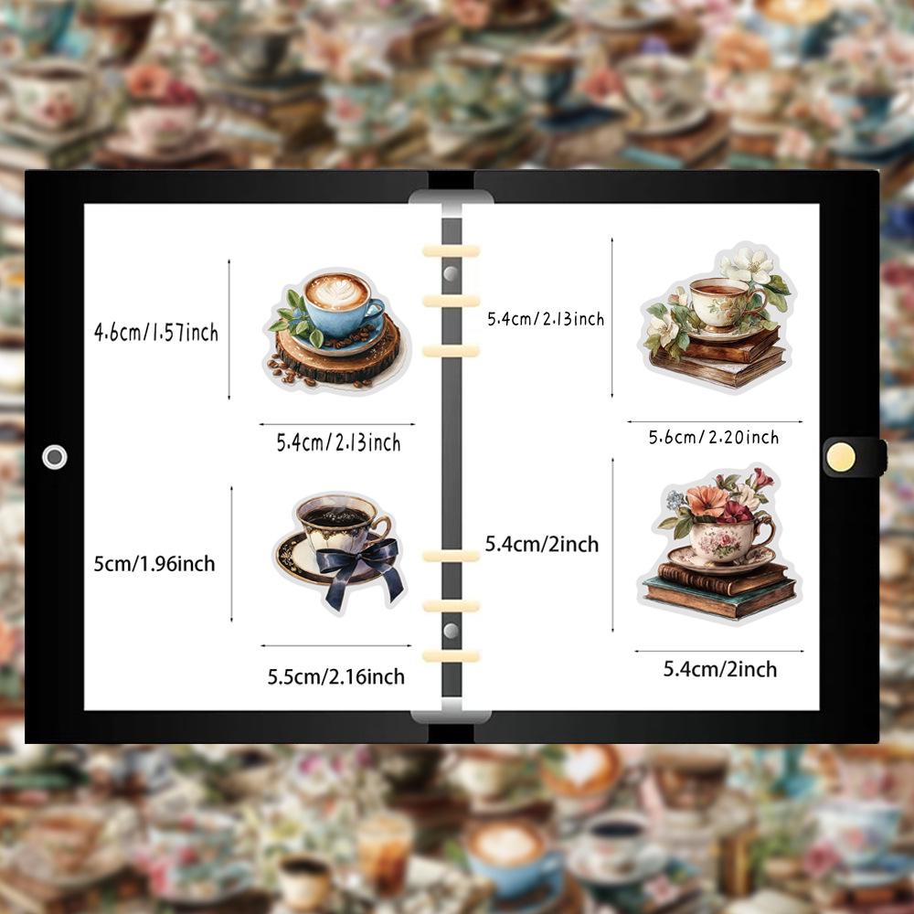 50 Creative Coffee and Books PET Transparent Stickers for Journals - 50 Sheets/Set