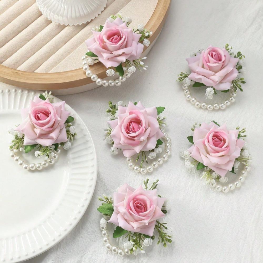 6PCS/SET Artificial Bridesmaid Corsage Exquisite Wedding Wrist Corsage Wedding Party