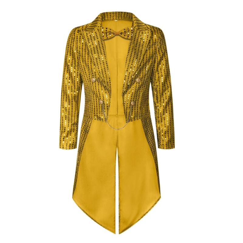 Мужской смокинг с пайетками, фрак, фрак, пиджак, костюм, пиджак для ужина, свадьбы, узкий крой, show, смокинг, платье, пальто XL жёлтый