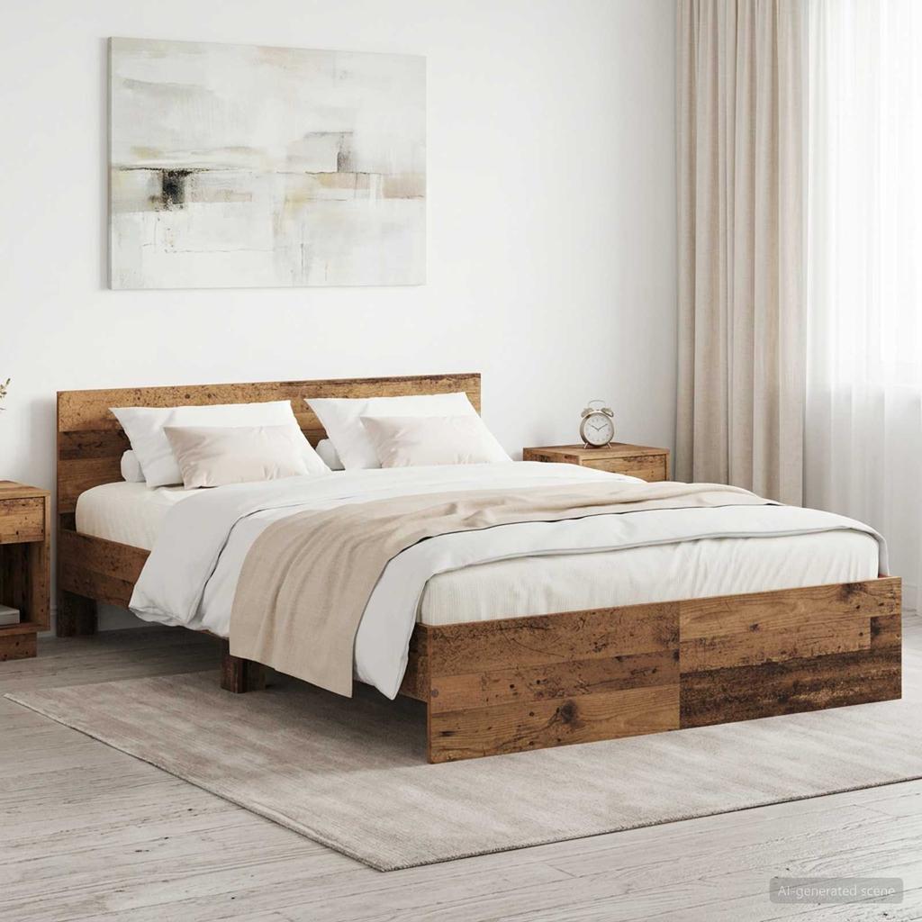 Bed Frame with Headboard Reclaimed Wood 135 x 190 cm Engineered Wood