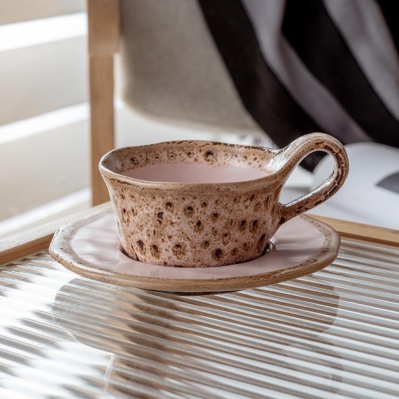 Maillard Coffee Cup Household Retro Kiln Change Cup Saucer Personalized Cafe British Design Cup Commercial French