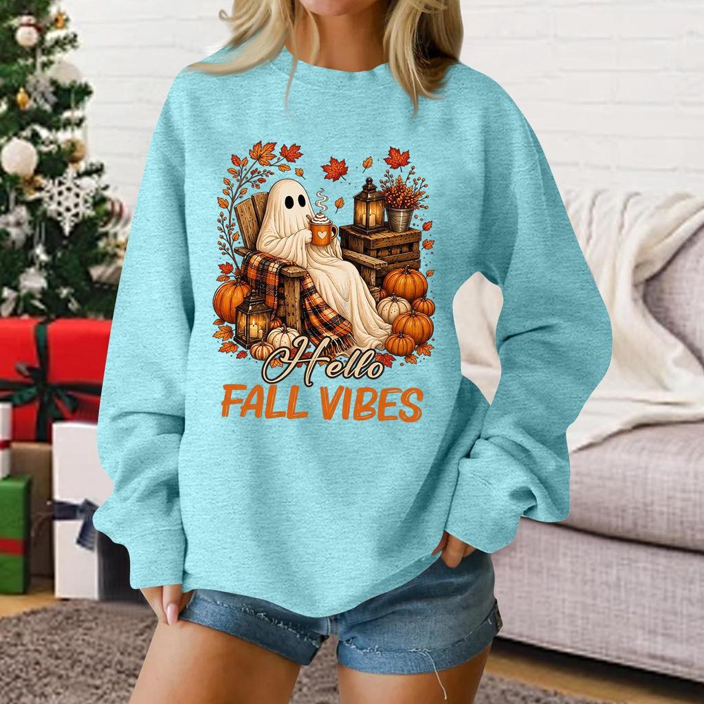 Ladies Fashion Casual Halloween Printed Pullover Sweater