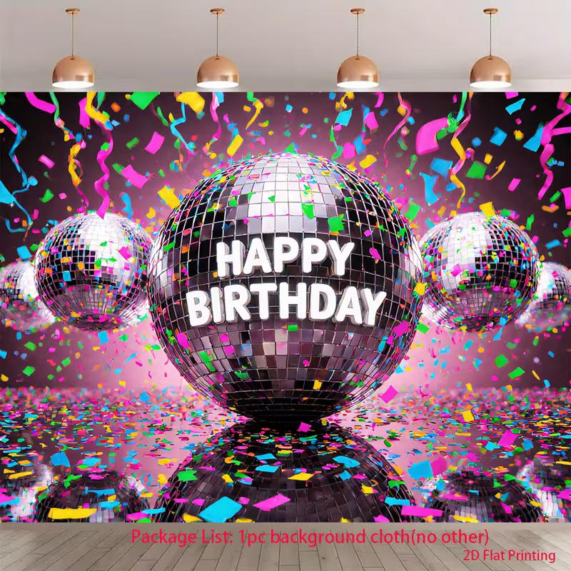 2D 70s Disco Birthday Backdrop with Colorful Confetti Studio Background