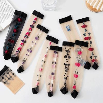 Sexy Dames Visnet Sokken Bloem Kort Vintage Mesh Transparant Bloemen Sokken Dames Schattig Nieuw Transparant Dunne Zomer Sokken Dames