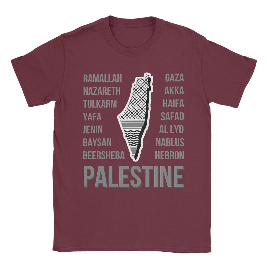 Città della Palestina e Mappa con Stampa Keffiyeh T-shirt Estive Uomo 100% Cotone Abbigliamento Taglie Forti Top a Maniche Corte