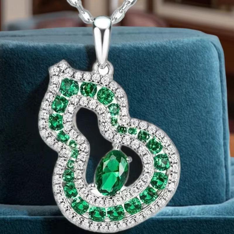 Fine Sterling Silver Luxury Green Purple Zircon Bamboo Chain Necklace for Women