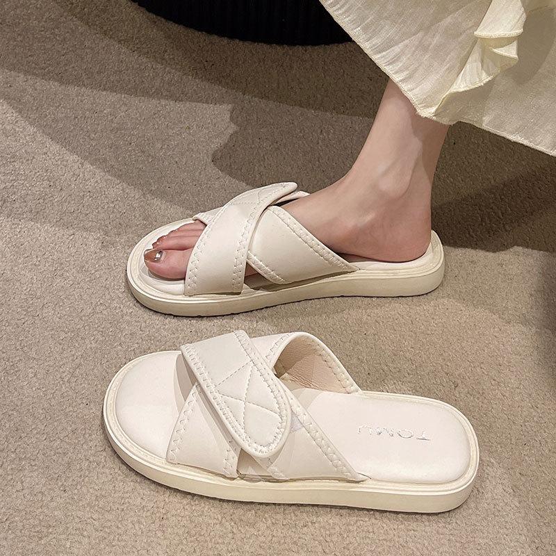 Moda ZapatosModa Wszechstronne Buty Damskie Lato Nowe Okrągły Nosek Płaskie Buty Proste Damskie Kapcie Miękka Podeszwa Antypoślizgowe Damskie Sandały