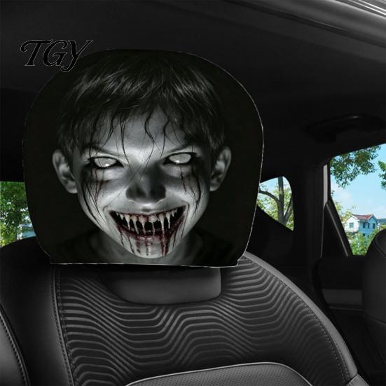 Breathable Car Interior Accessories 2Pcs Halloween Headrest Covers, Creepy Ghost Face Seat Universal Fit Protector, Auto Decor for SUV Truck
