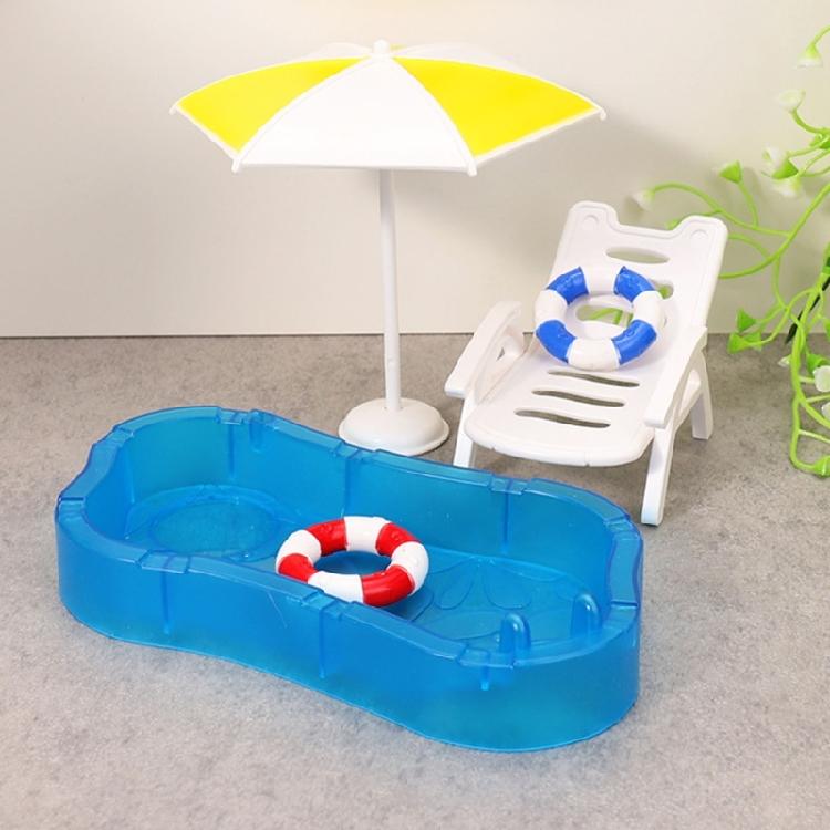 Miniature Beach Scene Set for 1/12 Dollhouses Poolside Display Furniture with Deck Chair Sunshade for Kids Pretend Play