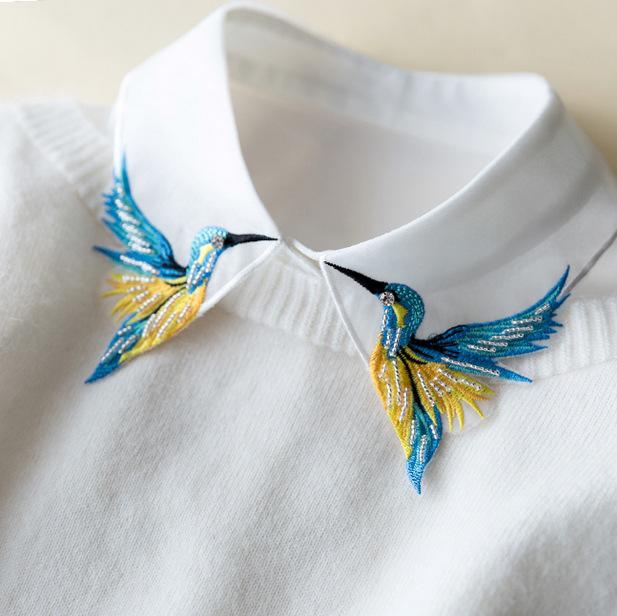 

NEW Color Bird Embroidery Shirt Fake Collar Retro Detachable Collar False Collar Lapel Blouse Top Women Clothes Accessories 1pcs