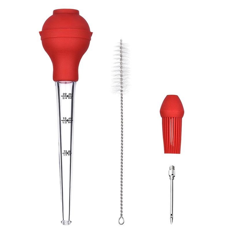 1pc Silicone Turkey Seasoning Pump Turkey Needle Barbecue Tool Silicone Drip Oil Seasoning Tube with Cleaning Brush