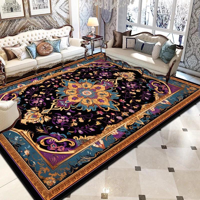 Persian Luxury Large Carpets for Living Room Black Printing Decoration Washable Foldable Rugs Bedroom Bedside Non-slip Floor Mat
