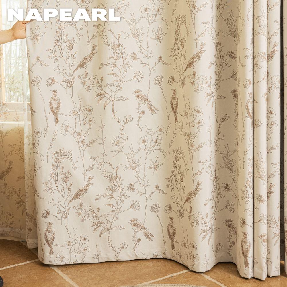 1PC NAPEARL French Retro High-end Beige Printed Curtains Full Blackout Curtains for Bedroom Living Room Balcony Window for Home Decor