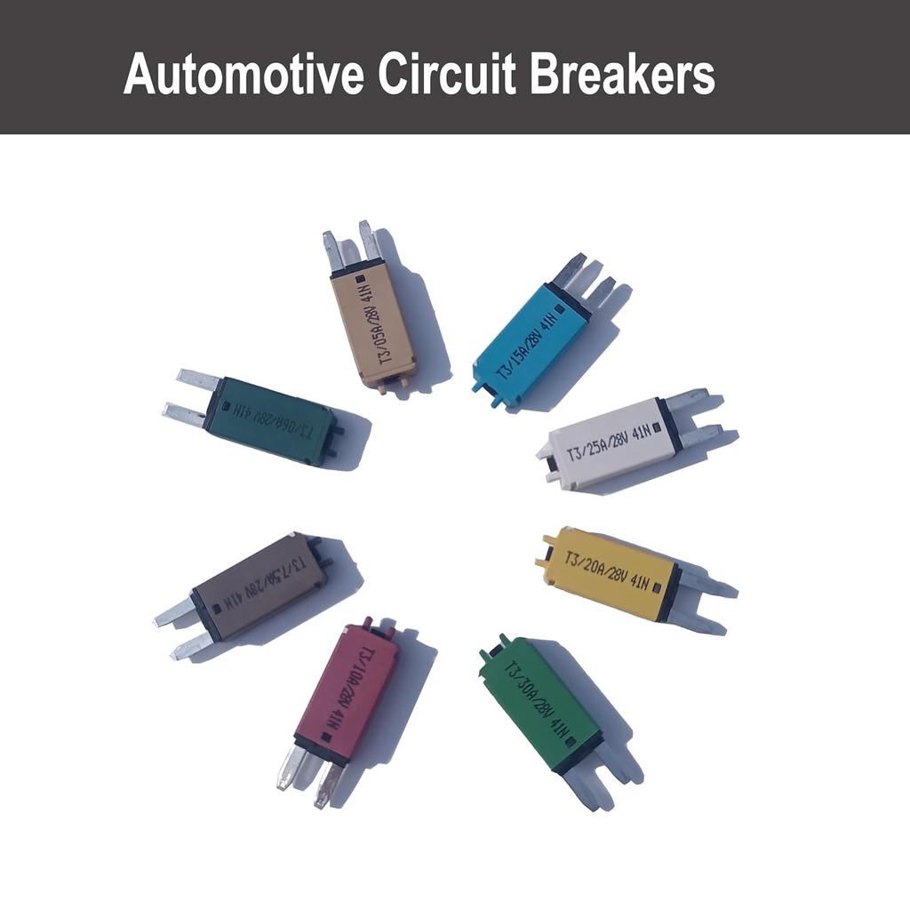 28V DC Manual Reset Fuse Mini Blade-Style Reset Circuit Breaker Fuse for Breaker Automotive Marine 8PCS Mixed (5A,6A,7.5A,10A,15A,20A,25A,30A)
