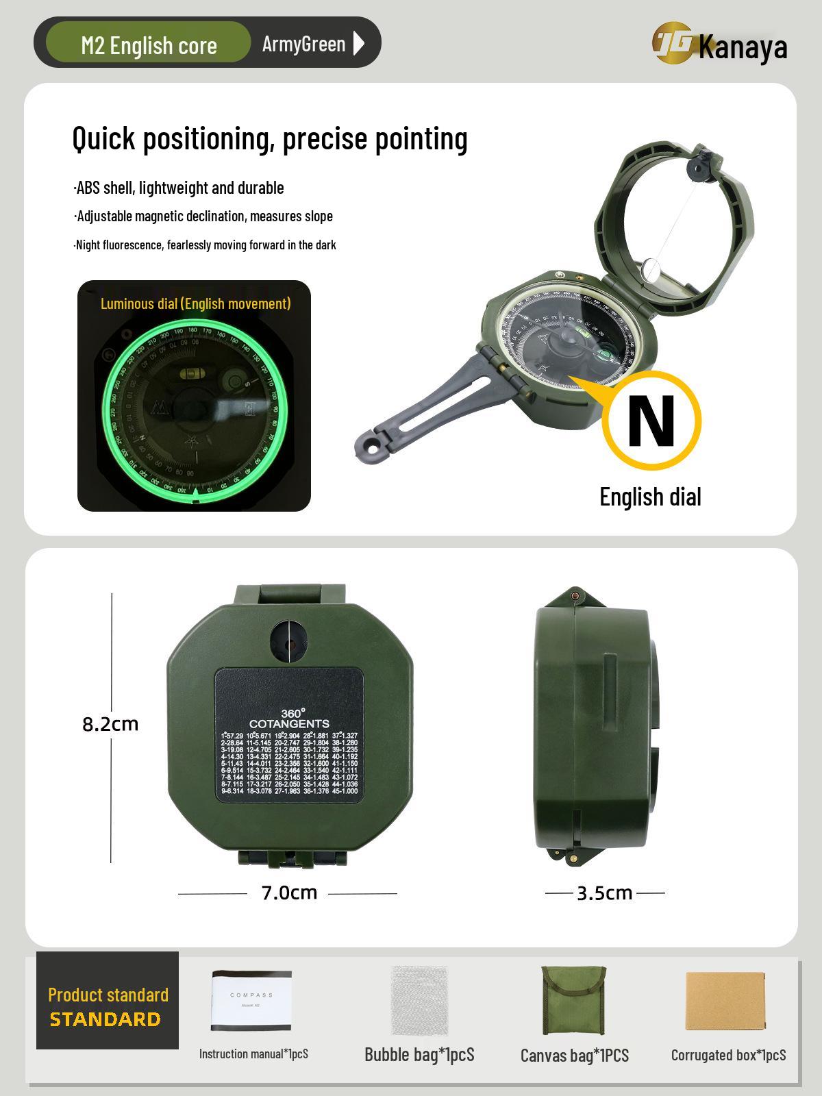 

Новый американский военный зеленый M2 Высокоточный многофункциональный геологический компас - Водонепроницаемый и ударопрочный