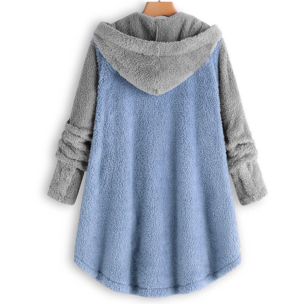 Damen Knopfleiste Plüschtop Colorblock Langarmjacke