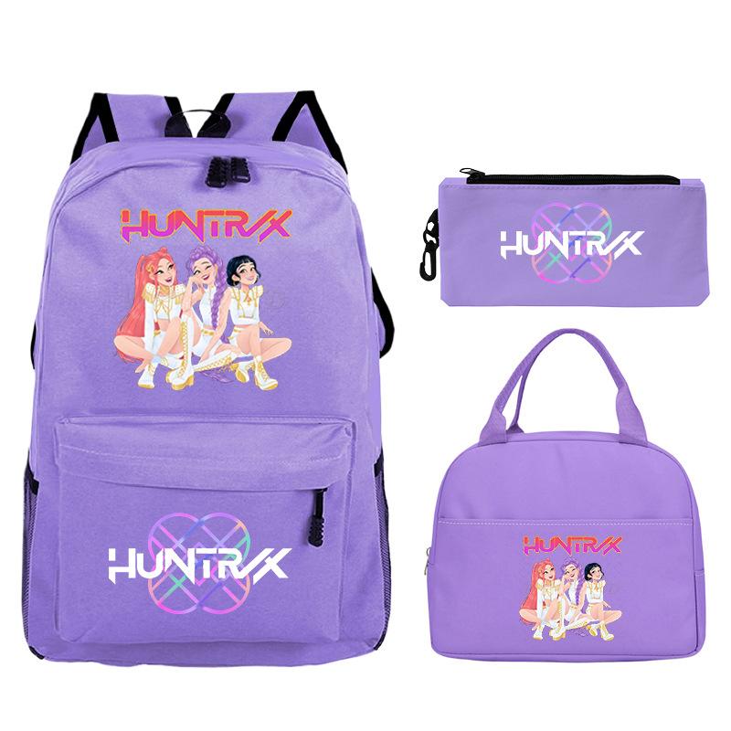 Demon Hunters Printed Children's Backpack Three-piece Campus Fashion Primary and Secondary School Students Large Capacity School Bag
