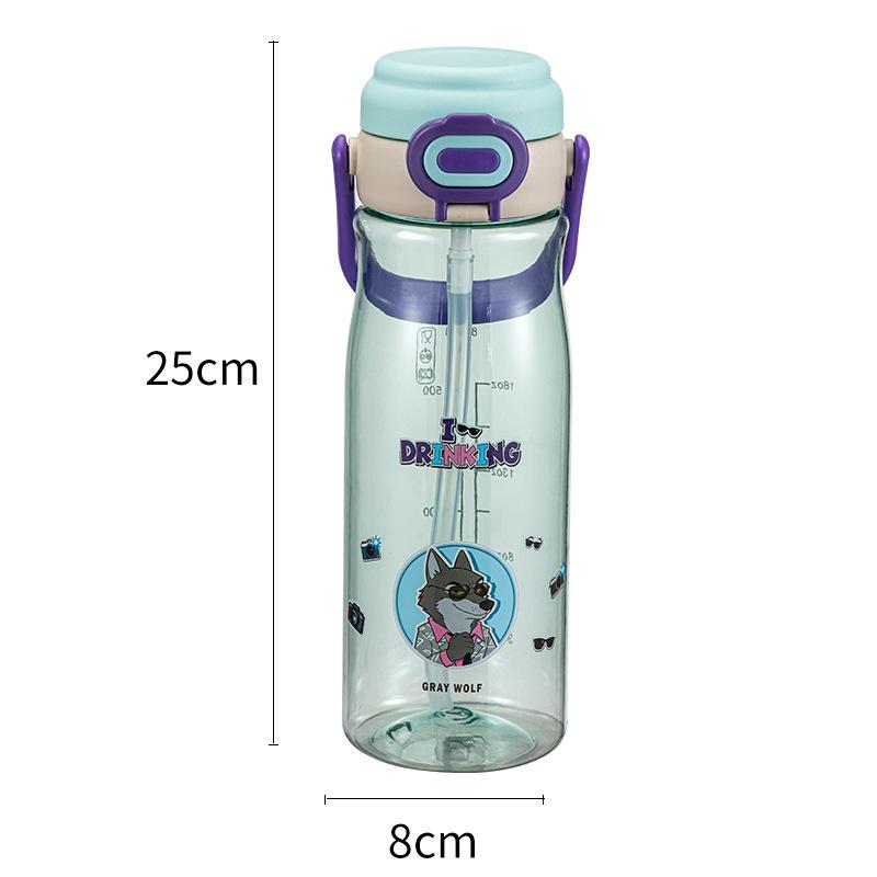 Water bottle new cartoon straw cup with buckle portable handle plastic cup student school cup wholesale