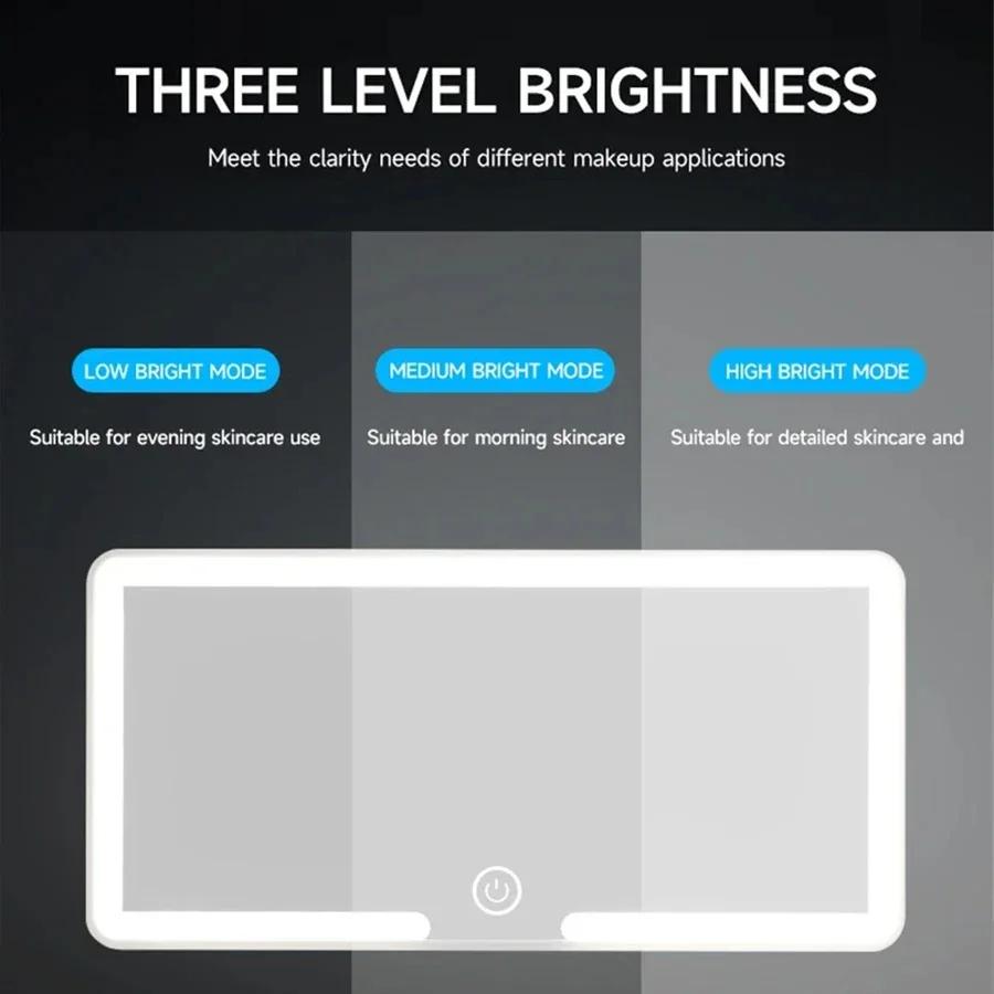 LED Car Vanity Mirror Rechargeable Sun Visor Makeup Mirror HD Dimmable Touch Screen 3 Light Modes Auto Interior Mirror