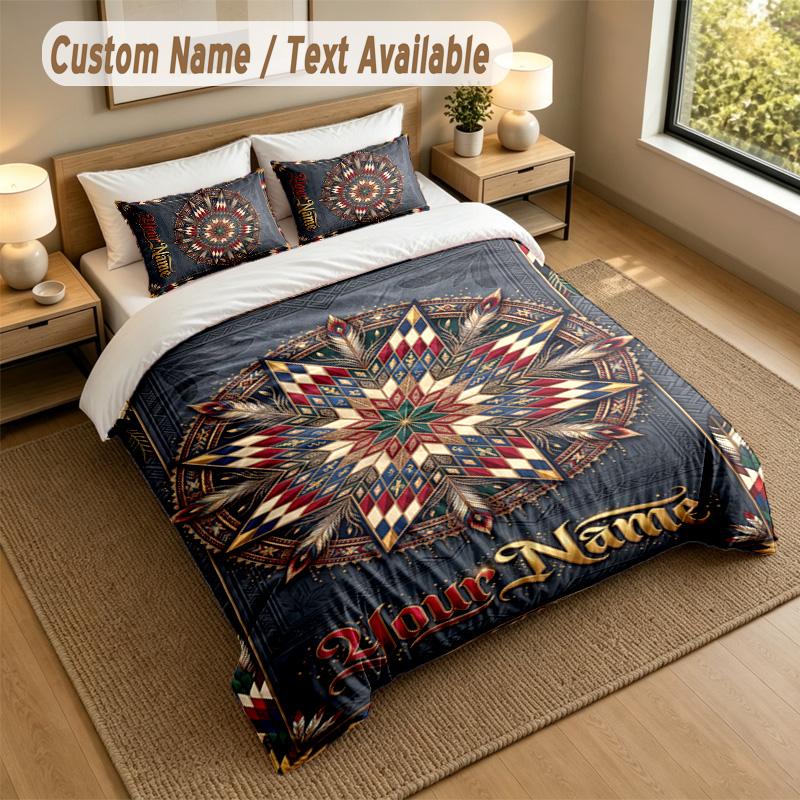 American Patriotic Theme Personalized 3Pcs Bedding Set Custom Text & Name 1 Sheet 2 Pillowcases Household Bedding 1pc