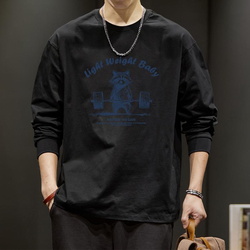 Men's Casual Long Sleeve T-shirt Light Weight Baby Raccoon Print Crew Neck Top