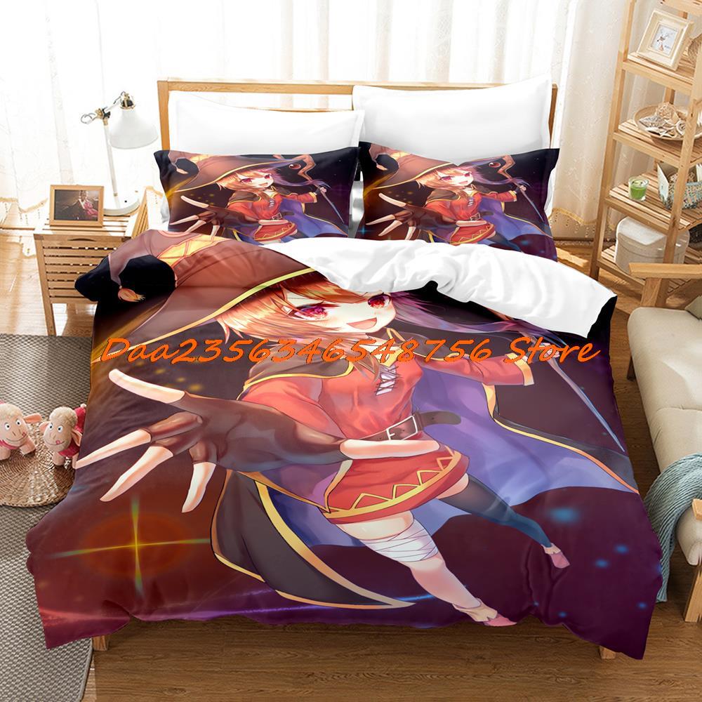 Megumin Konosuba Beding Set Single Twin Ful Quen King-Sized Dimensionsd Dimensions Bed Linen Set Aldult Kid Bedrom Duvetcover Sets 3D Anime Bed Shet
