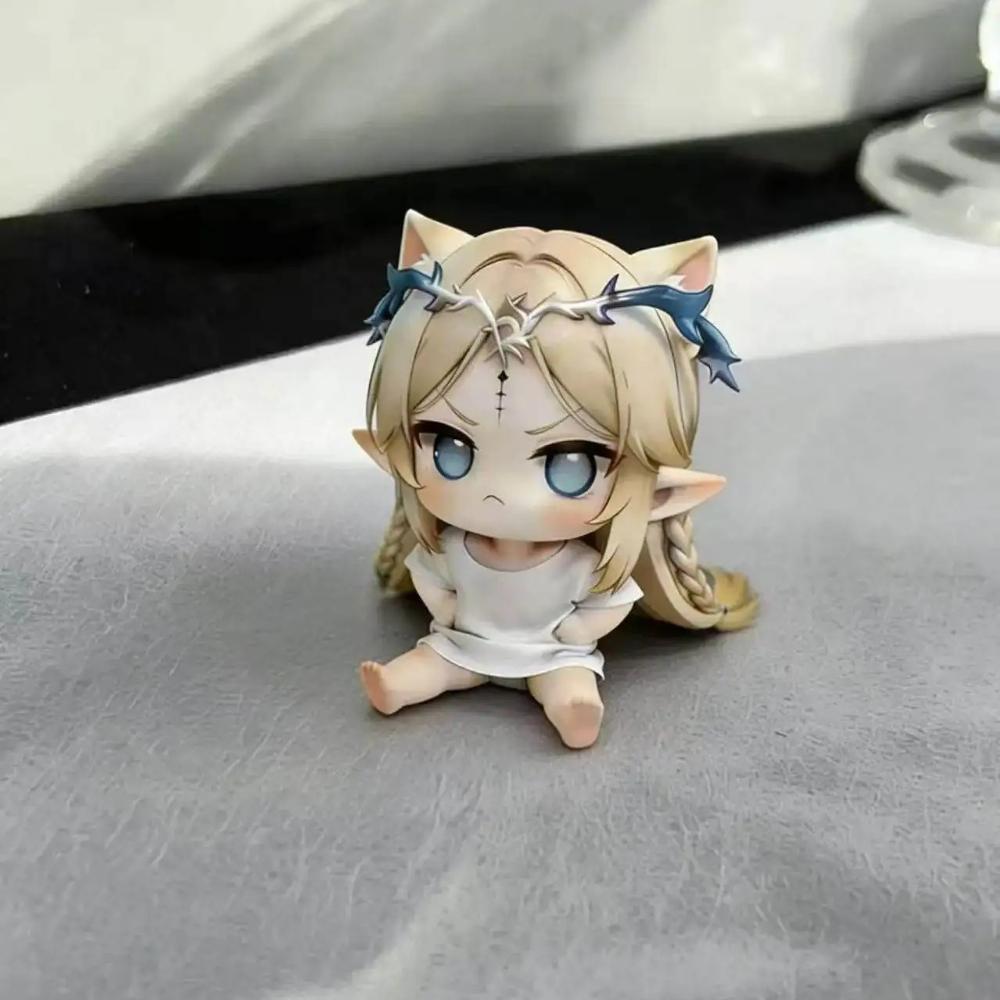 Kawaii Kal Tsit Elf Girl Figure with Cat Ears Twin Braids Sitting PVC Collectible Desktop Ornament Toy