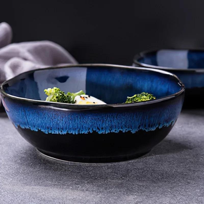 1 Pcs Bone China Bowl Tableware Blue Janpan Rice Soup Dinner Service Retro Ceramic Dinnerware Restaurant Home Kitchen Supplies