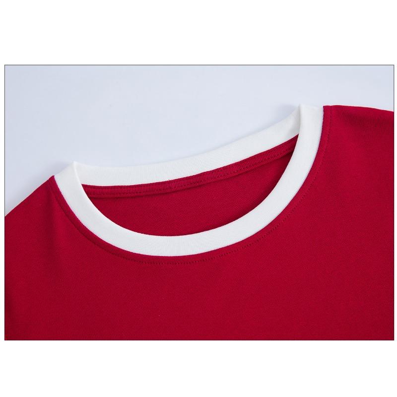 Women's Combed Cotton T-shirt Colour Blocking Short-sleeved Slim and Thin with Round Neck Bottoming Tops