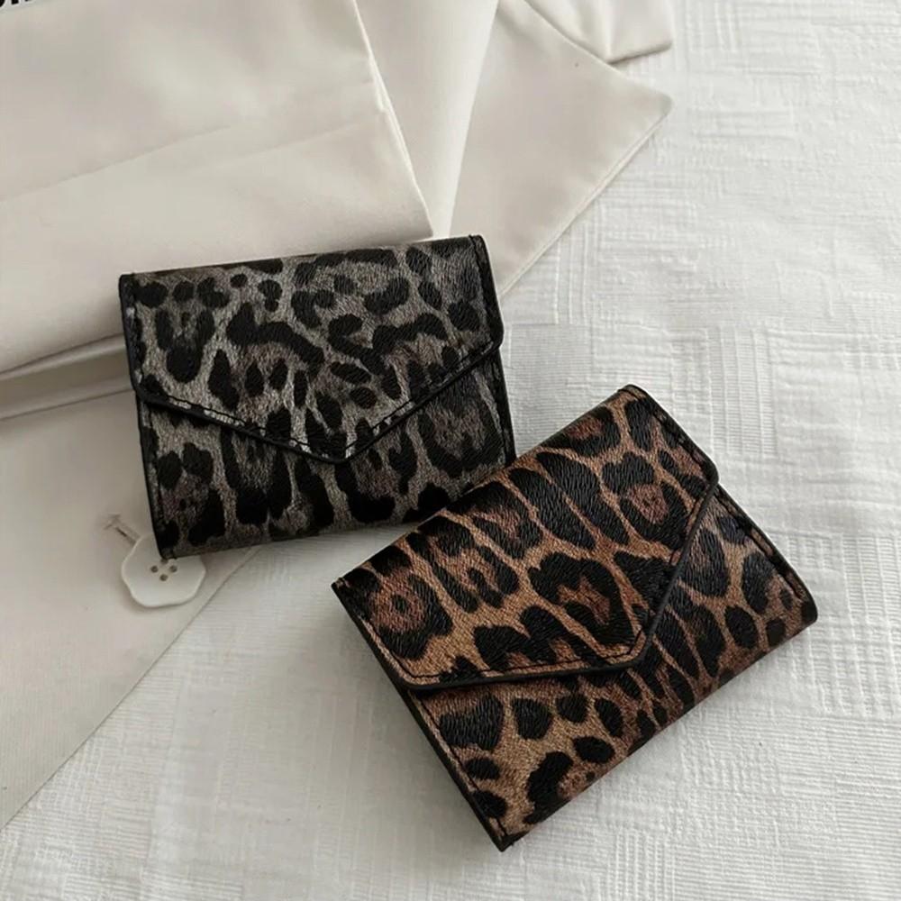 Korean Style Leopard Short Wallet PU Leather Coin Purse Portable Envelope Clutch Bag  Female