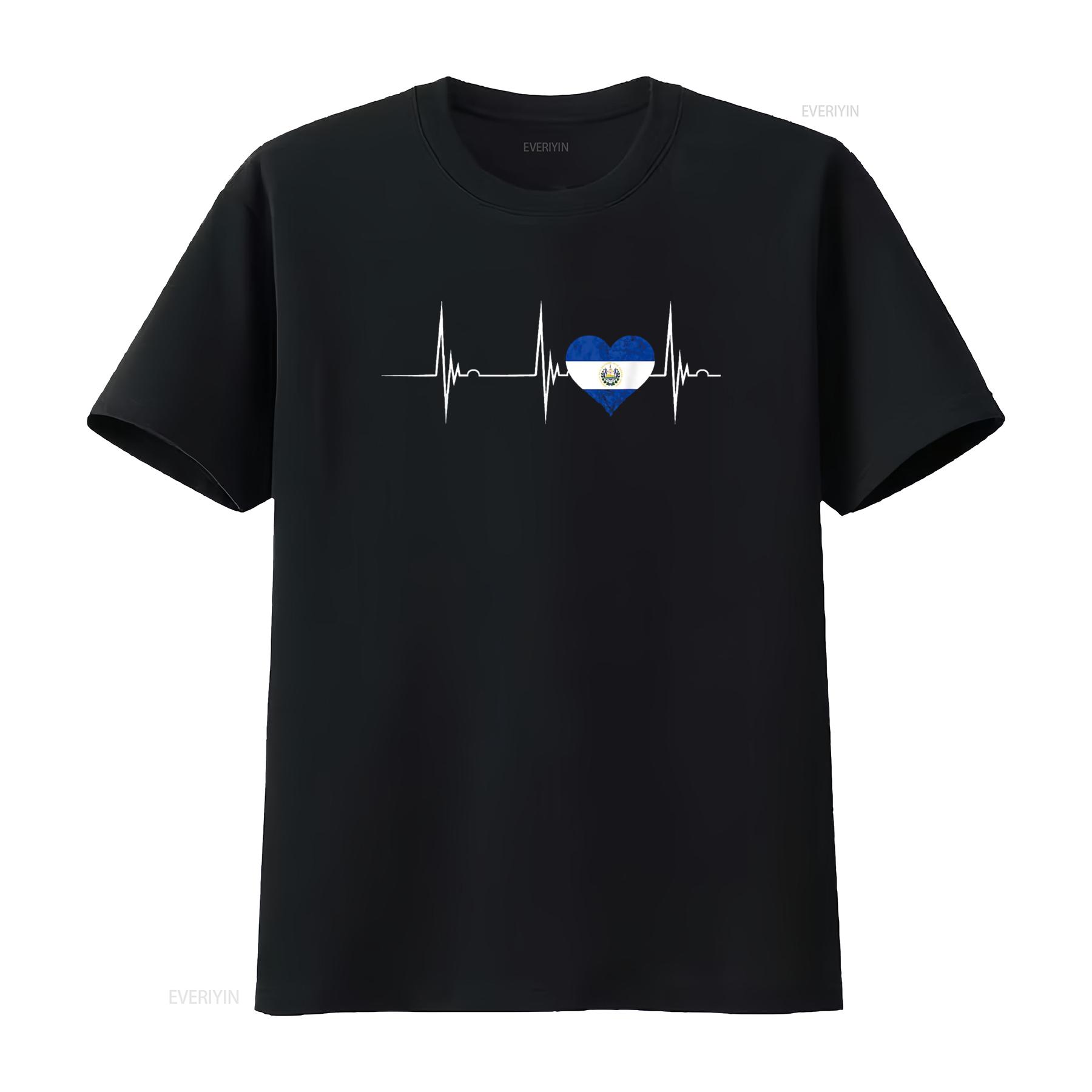 

El Salvador Heartbeat Pulse EKG Salvadorian Heart Flag T Shirt vintage Washed Soft Top For Everyday Wear Stretched Stylish 4XL