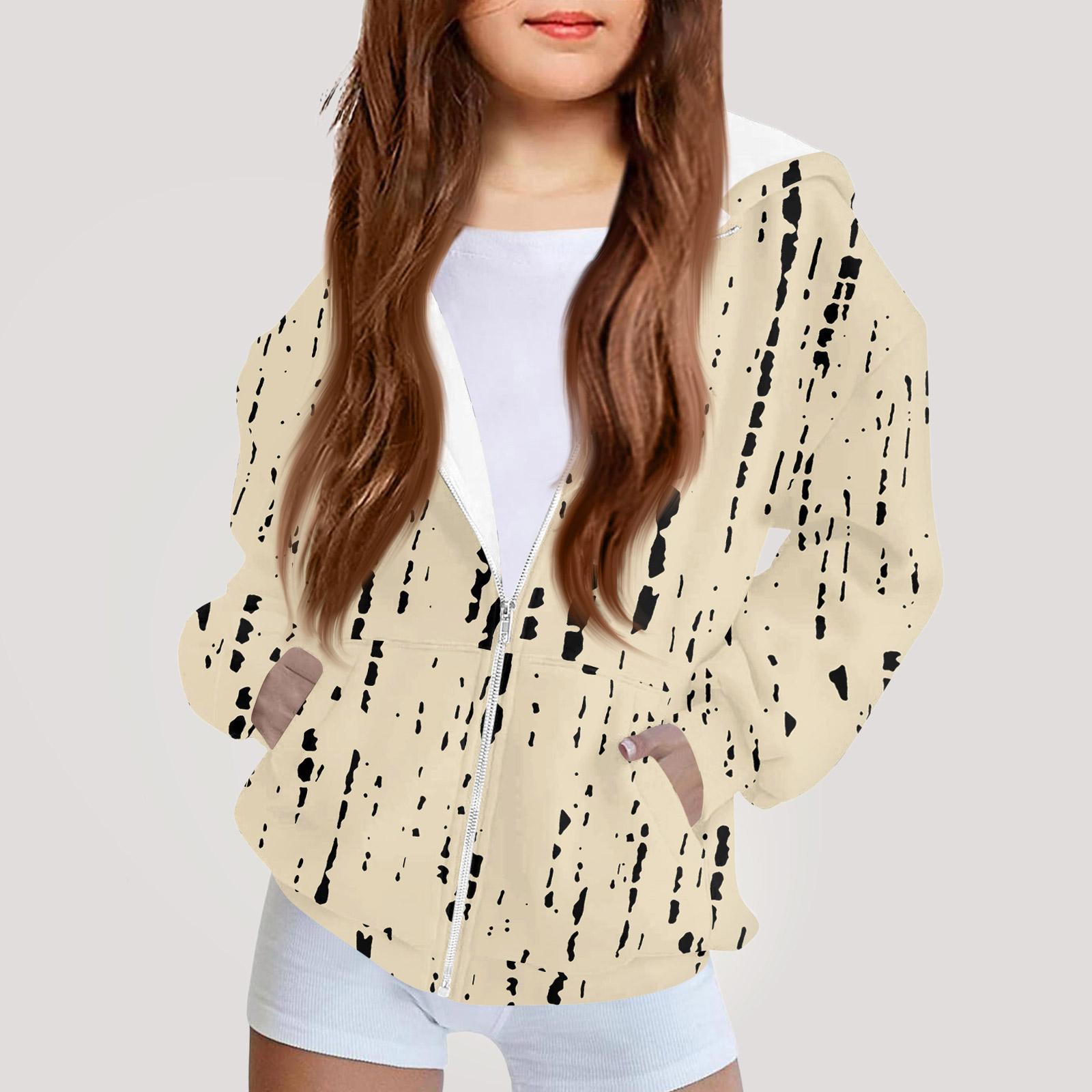 

Детская мода Принтованная толстовка с капюшоном с длинными рукавами Куртка-худи для девочек 150 бежевый