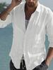 Men's Cross-Border Linen Spring and Summer Beach Long Sleeve Solid Color Casual Shirt Daily Shirt