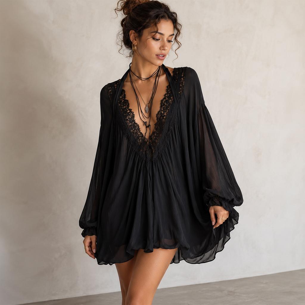 Women's Sexy Lace Patchwork V-Neck Dress