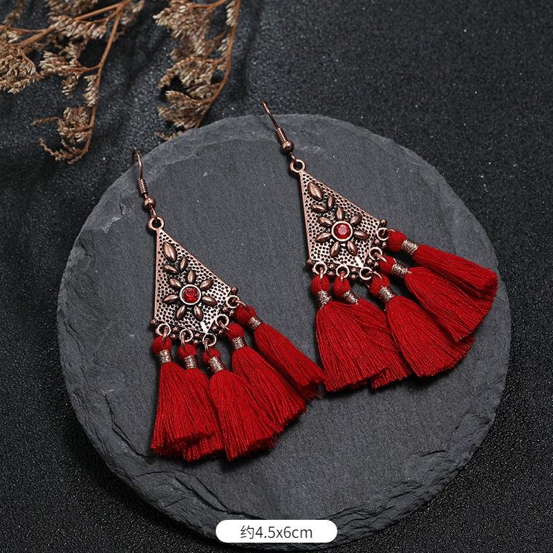Vintage Bohemian Red Tassel Earrings Female Long Temperament Earrings Vacation Photography Bridal Earrings