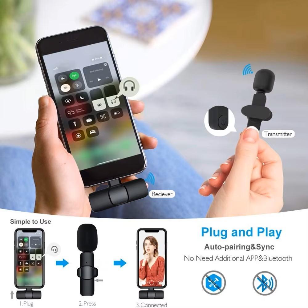 Premium Wireless Lavalier Microphone Mini Portable Audio Video Recording Mic for iPhone Android Live Broadcast Gaming